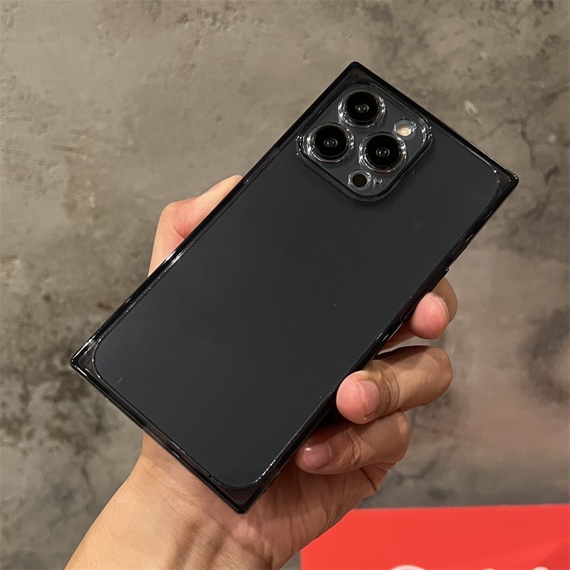 ใหม่สแควร์โปร่งใสเคสโทรศัพท์สําหรับ IPhone 16 15 14 13 12 11 Pro MAX 14Plus 15Plus 16Plus พรีเมี่ยมสีดํา TPU นุ่มปกหลัง