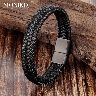 MONIKO สร้อยข้อมือหนัง สีดํา 20.5 ซม. สําหรับผู้ชาย