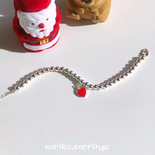 earika.earrings - bubble heart bracelet สร้อยข้อมือเม็ดกลมจี้หัวใจสีแดง ปรับขนาดได้ เหมาะสำหรับคนแพ้ง่าย