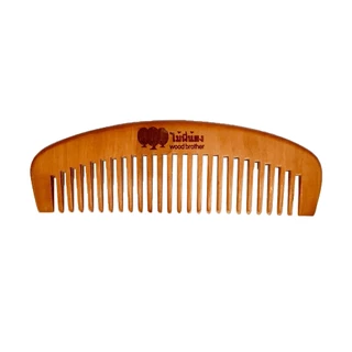 Wood Brother หวีไม้พระจันทร์เสี้ยว (ซี่ห่าง-ซี่ถี่) 15cm จับถนัดมือ ลดไฟฟ้าสถิต คุณภาพดี ทนทาน ทำจากไม้ลูกพีชแท้ๆ