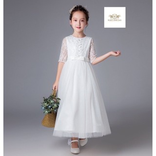 White Dress Girls เซท 2 ชิ้น เดรสยาว สีขาว ชุดไปงานสีขาว ชุดกระโปรงยาว+ที่คาดผมคละแบบ เดรสขาว เดรสไปงาน เดรสแสดงเปียโ...