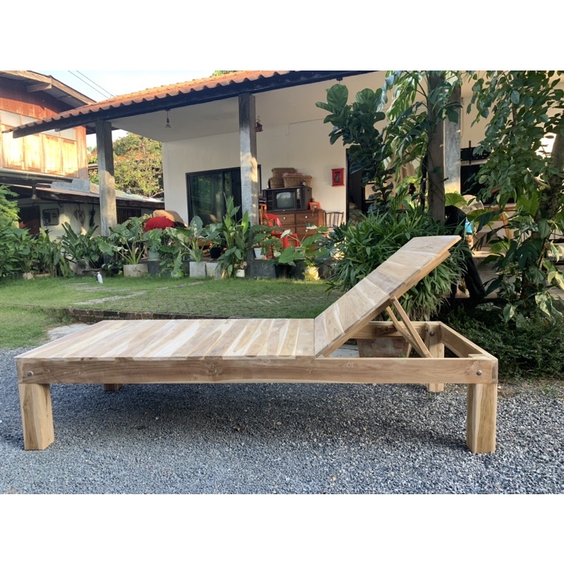 เตียงชายหาดไม้สัก ขนาด 80*200สูง40cm. ยกปรับหัวนอนได้3ระดับ