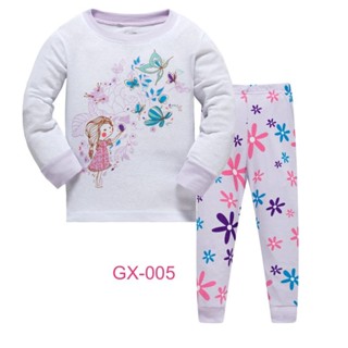 L-HUGX-005 ชุดนอนเด็กหญิง แนวเข้ารูป Slim Fit ผ้า Cotton 100% เนื้อบาง สีขาว ลายGIRL