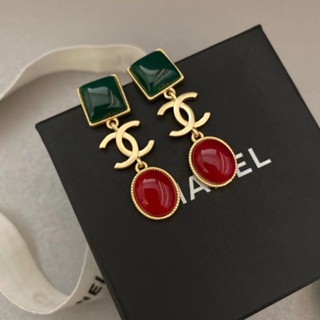 Xiaoxiang retro French earrings green red with high-end personalized earrings for women