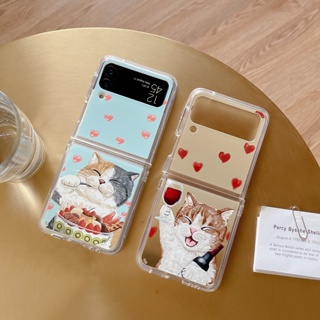 เคสโทรศัพท์มือถือแบบแข็ง ใส กันกระแทก ลายการ์ตูนแมวเชอร์รี่น่ารัก สําหรับ Samsung Galaxy Z Flip 3 5G Z Flip 4 PC