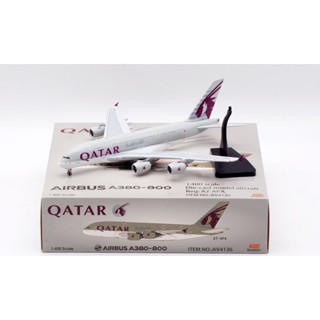 Av4136 โมเดลเครื่องบิน 1:400 QATAR AIRWAYS Airbus A380 Diecast Aircarft Jet Reg:A7-APA พร้อมขาตั้ง