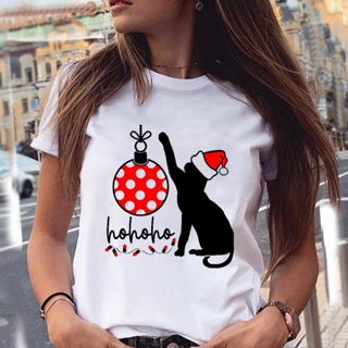 New Year Tee Cat Lovely Animal T Shirt Women Merry Christmas Festival Women Tshirt Tops Holiday Graphic T-Shirt bh