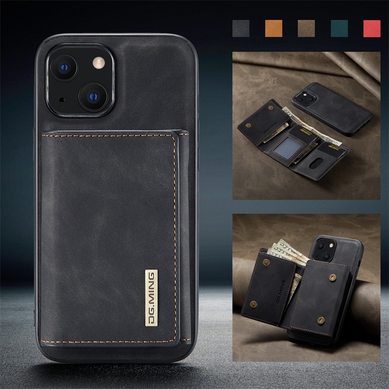 Dg.ming เคสโทรศัพท์มือถือหนัง PU แบบแม่เหล็ก 2 in 1 พร้อมช่องใส่บัตร และขาตั้ง สําหรับ iPhone 14 13 12 11 Pro Max 14 Plus
