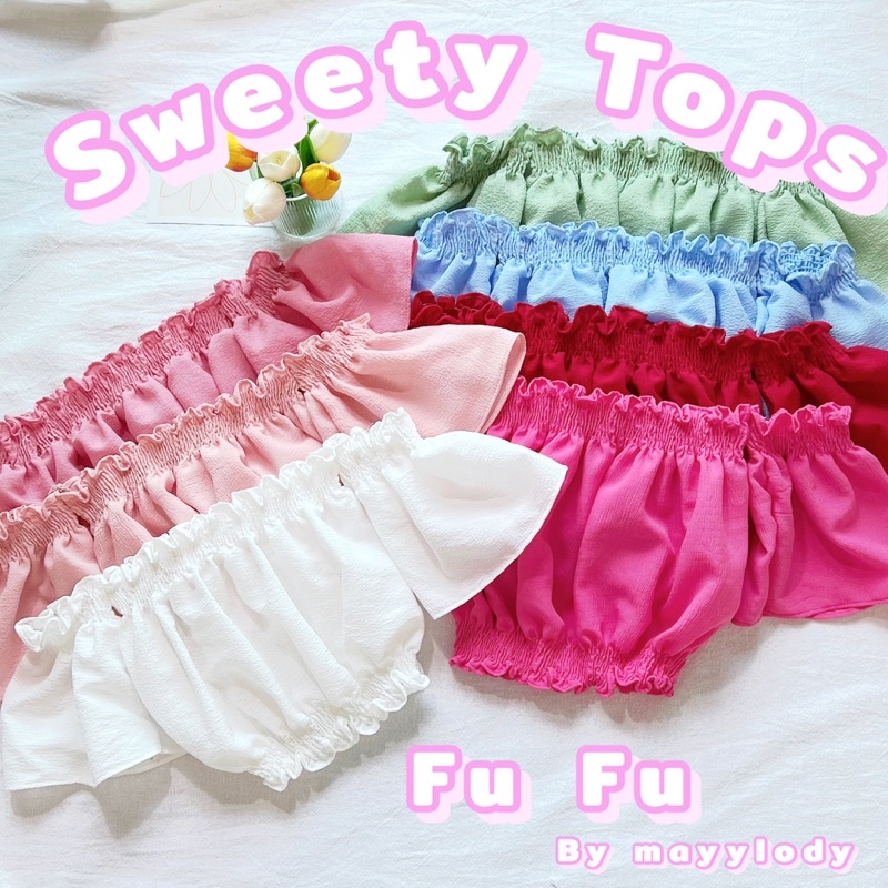 mayylody Sweety Tops เสื้อเปิดไหล่ ฟูฟู สม็อคจั้มน่ารัก งานสวยปังมาก ครอปท็อป ปาดไหล่ เสื้อปาดไหล่ ชุดไปทะเล