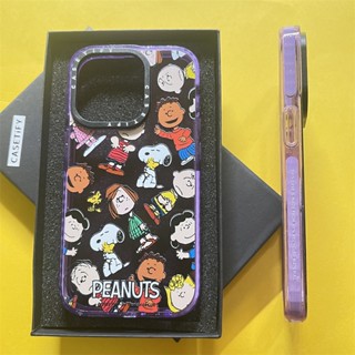 Casetify X Snoopy เคสโทรศัพท์มือถืออะคริลิค TPU ใส แบบแข็ง แต่งกลิตเตอร์ด้านข้าง สีม่วง พร้อมกล่อง สําหรับ Apple IPhone 11 12 13 14 Pro Max