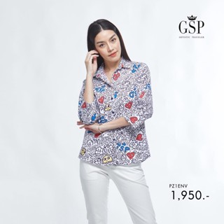 GSP Shirt เสื้อเชิ้ตผ้าคอตตอน แขนสี่ส่วน ลายพิมพ์ Vacay Vibes (PZ1ENV)