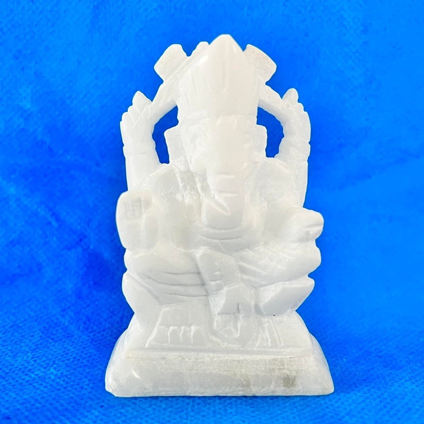 พระพิฆเนศ/เทวรูปจิ๋ว/เนื้อหินอ่อน/สีขาว/ ขนาด 1 x 2 x 3 นิ้ว/ Made in India