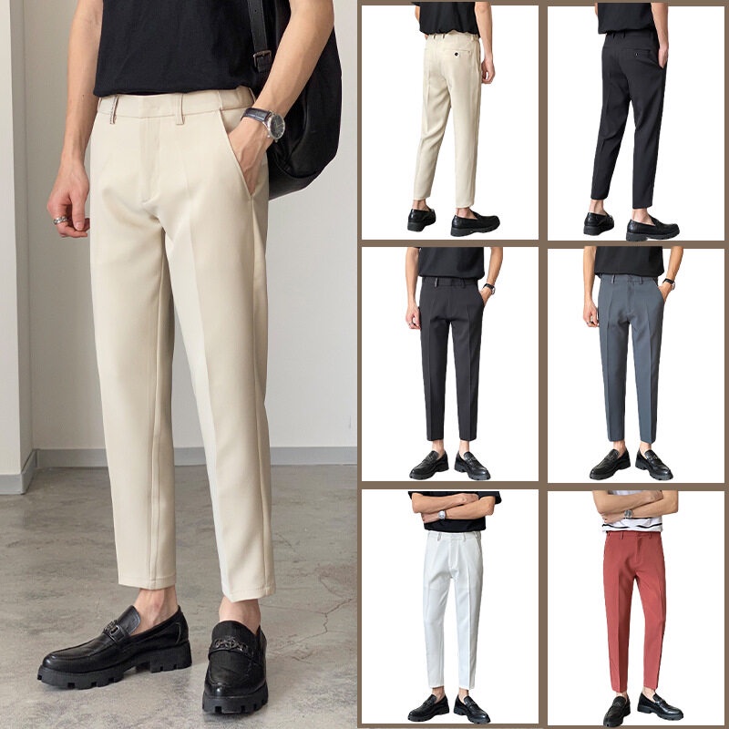 MNO.9 Premium Slim Pants K198 กางเกงสแล็คชาย พรีเมี่ยม ขายาว เอวด้านข้างยืดได้ พร้อมส่ง 4 สี