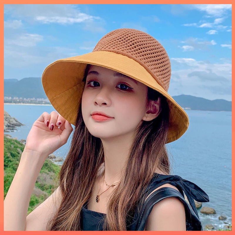 หมวกปีกกว้าง กันแดด แต่งรูกลวง สไตล์เกาหลี เหมาะกับเดินชายหาด สําหรับผู้หญิง 2024