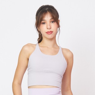 [Peaches active] Luxeflex Shaping Crop Top (Vienna) - สปอร์ตบรา สีเทาฟ้า / ชุดชั้นในออกกำลังกาย บราไขว้หลัง