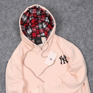 เสื้อกันหนาว มีฮู้ด ลาย MLB NEWYORK PINK NUDE&lt;Unk&gt; LABEL