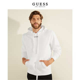 Guess ใหม่ เสื้อกันหนาวลําลอง มีฮู้ด พิมพ์ลายโลโก้ตัวอักษร สําหรับผู้ชาย