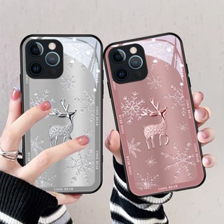 เคสโทรศัพท์มือถือแบบแก้ว ลายกวางหิมะ คริสต์มาส สําหรับ Vivo V23 5G V23E V23PRO V21 5G V20PRO V20 V15 T1 5G S1 V25PRO X27PRO X30 X30PRO X50 X50PRO X60 X70 X70PRO X80 X80PRO