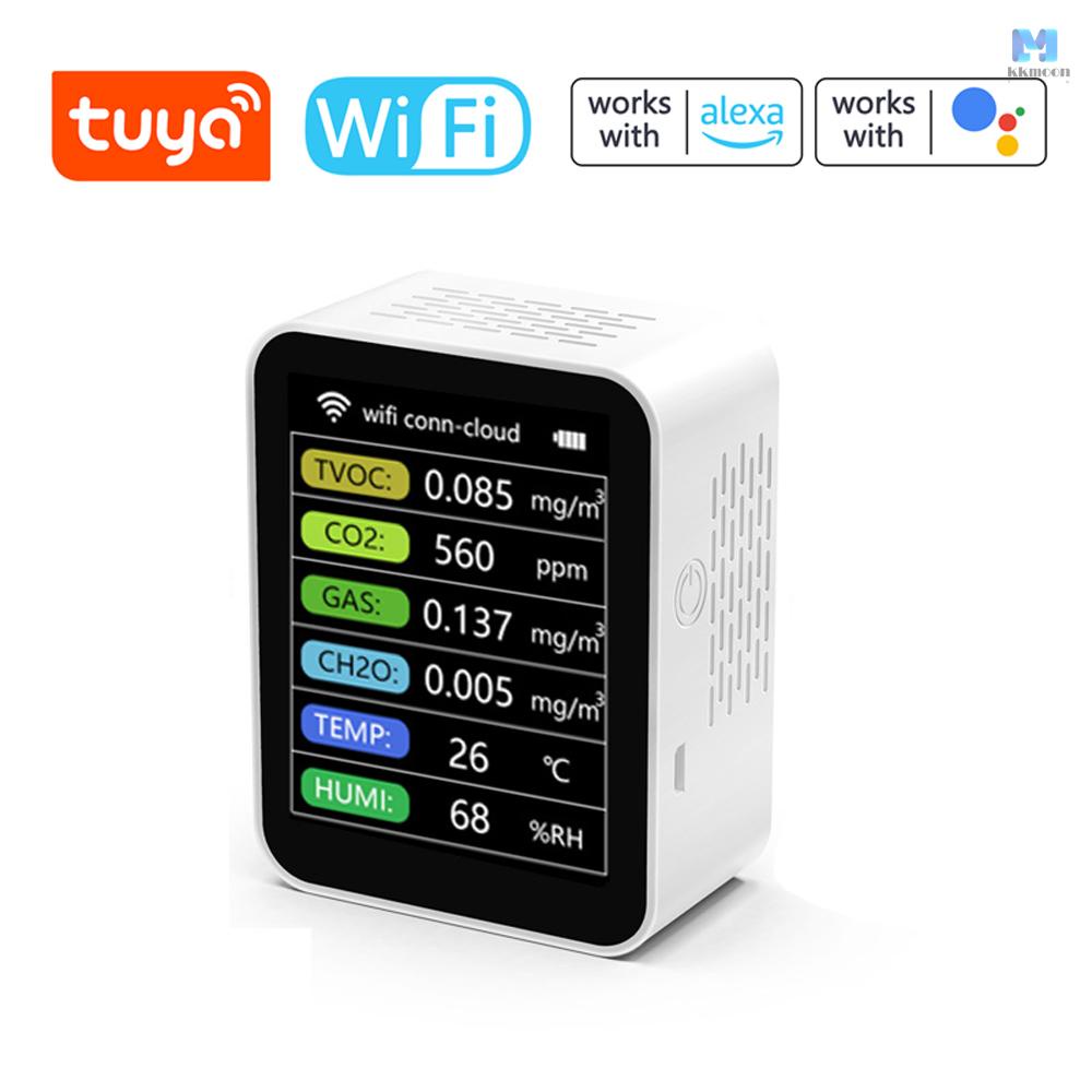 Tuya เครื่องตรวจจับคุณภาพอากาศ WiFi 6 In 1 TVOC CO2 แก๊ส CH2O แบบพกพา สําหรับบ้าน สํานักงาน