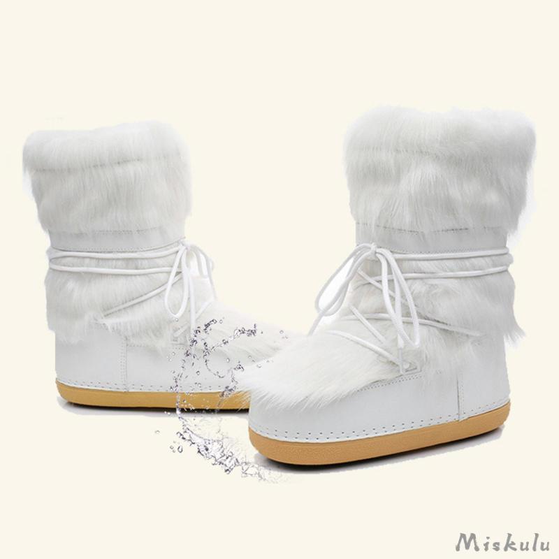 [Miskulu] รองเท้าบูทสกี กันลื่น แบบผูกเชือก เหมาะกับฤดูหนาว สําหรับผู้หญิง