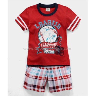 STPB-686 ชุดเซ็ทเด็กผู้ชายแขนสั้นขาสั้น สีแดง Size-90 (1-2Y)