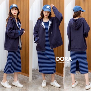 🌈🌿🌺🌸🌼💙🤎🇰🇷 Cotton Stripe Sleeveless Maxi Dress&amp;Hood Embroidery Jacket Set