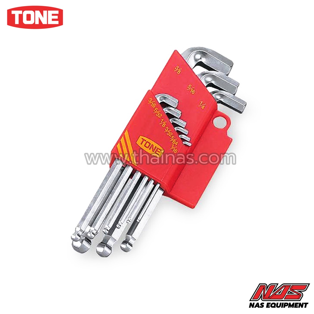 TONE ชุดประแจหกเหลี่ยม (หัวบอล, ตัวสั้น, คอสั้น) จำนวน 9 ไซส์ (นิ้ว) | BSB900S