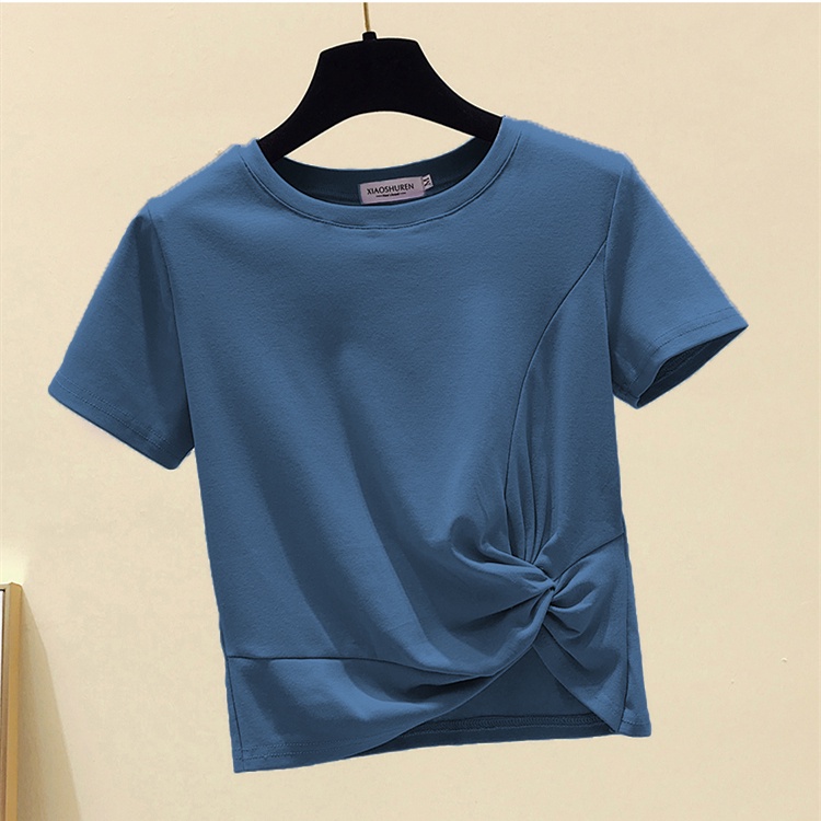 เสื้อยืดลําลอง คอกลม แขนสั้น สีพื้น เรียบง่าย คุณภาพสูง เหมาะกับฤดูร้อน สําหรับสตรี
