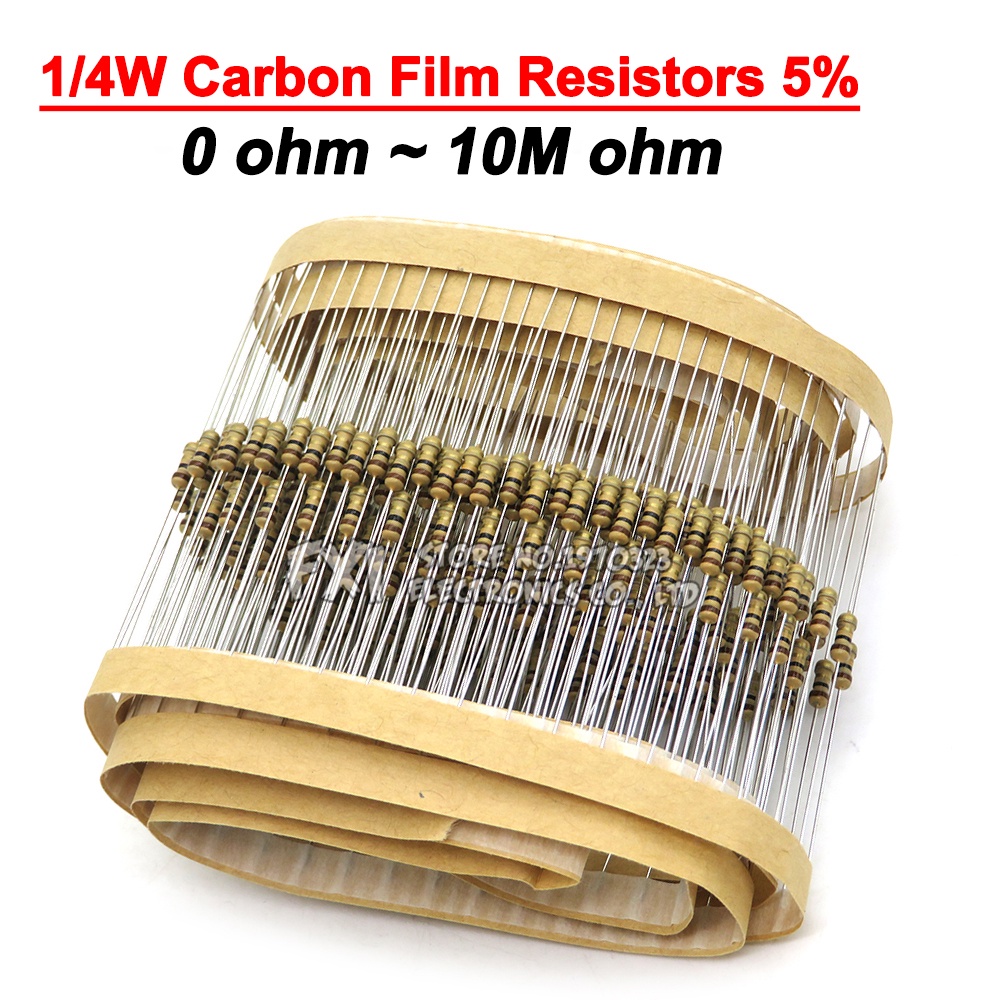 ตัวต้านทานฟิล์มคาร์บอน 1/4W 5% 75R ~ 9.1K 75R 82R 100R 120R 150R 200R 300R 470R 750R 1K 2K 3K 4.7K 7