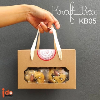 Idopackage-กล่องเบเกอรี่กระดาษคราฟท์ แบบมีหู/เชือกหิ้ว ใส่คุกกี้ หลากหลายขนาด แพ็คละ 10 ใบ