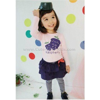 LTPG-079 ชุดเซ็ทเด็กผู้หญิงแขนยาวขายาว สีชมพูลายองุ่น Size-110 (4-5Y)