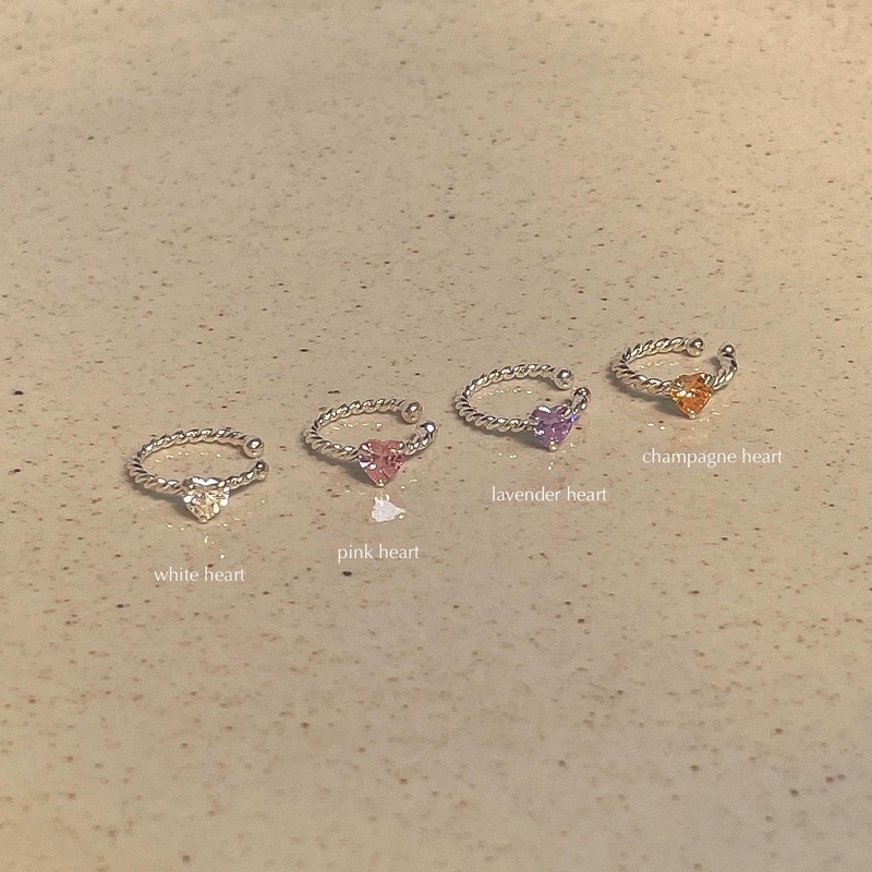 SissyJewelry // ต่างหูเงินแท้ ต่างหูหนีบ cuff รุ่น twist heart พลอยหัวใจ cz 3 สี - ราคาต่อข้าง
