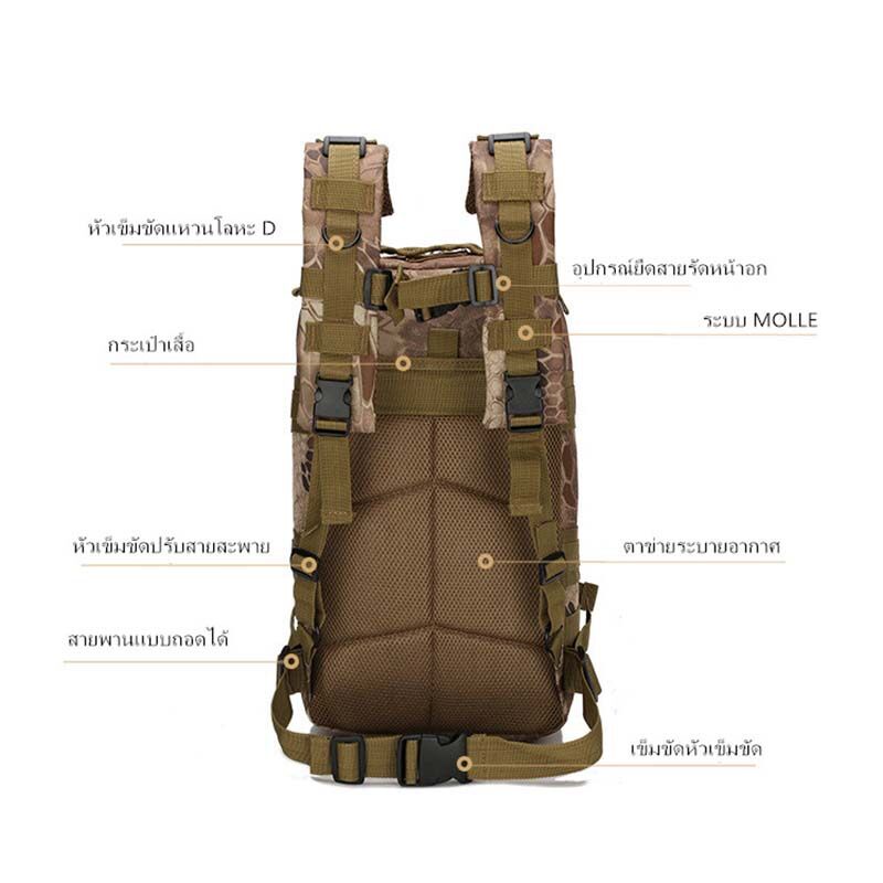 30L กระเป๋าเป้สะพายหลัง Outdoor tactical backpack กระเป๋าเป้ทหาร เลือกได้หลายสี ทนทานกันน้ำแข็งแรงใส่ของได้เยอะ - รูปที่ 2
