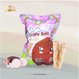 ทองม้วนรสเผือก ขนาด 40 กรัม AROI COCONUT CRISPY ROLLS ทองม้วนกะทิสด ทองม้วนกรอบ