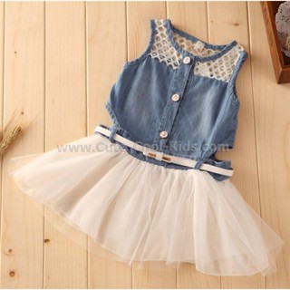 Dress- 878 ชุดเด็กหญิงแฟชั่นเกาหลีกระโปรงยีนส์ (กระโปรงสีชมพู ) Size-100 (3-4Y)