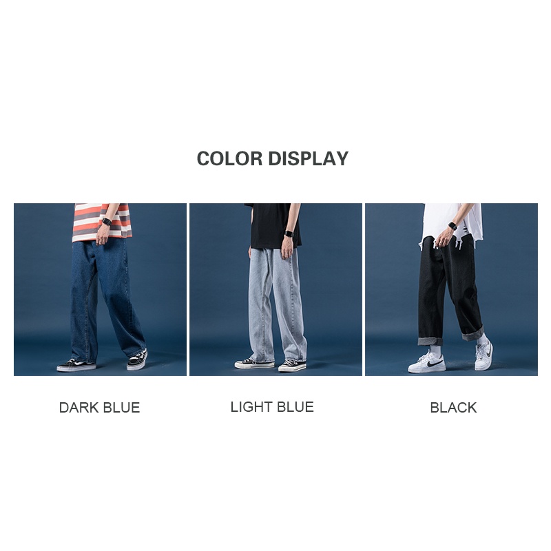 PannoFluxus มีสินค้า กางเกงยีนส์ผู้ชายแฟชั่นเกาหลีทรงหลวมสีทึบ