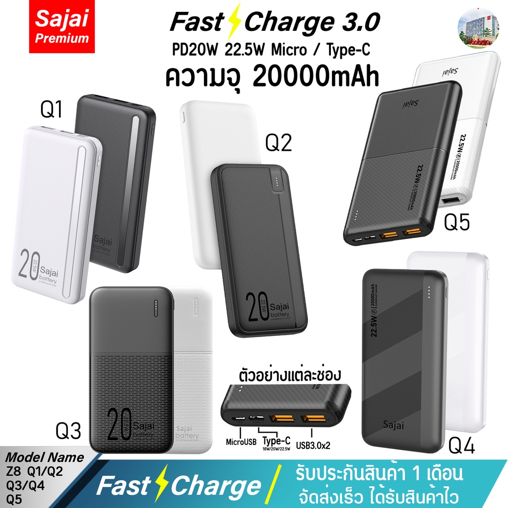 Yoobao Sajai Z8 20000mAh(ฟรีซองกันน้ำ)QuickCharg ฟาสชาร์จ PD20W/18w/22.5W แบตเตอรีสำรอ