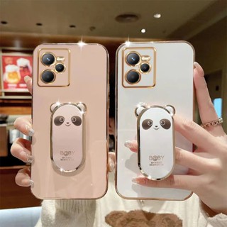 เคส Realme C35 C30 C33 ซิลิโคนนิ่ม หรูหรา ชุบ ฝาหลัง พร้อมขาตั้ง พับได้ เคสโทรศัพท์