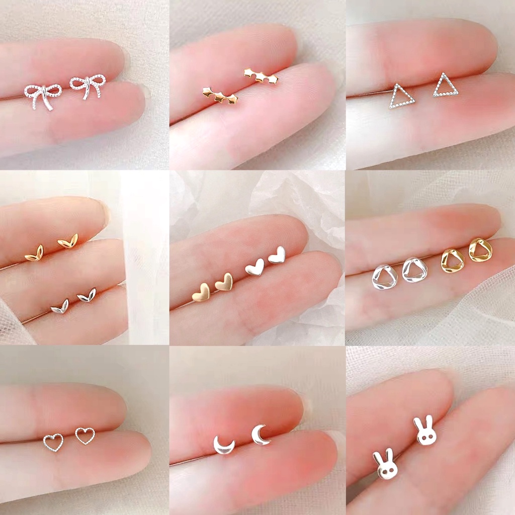 ต่างหูเงิน 925 ลายมินิมอล สไตล์เกาหลี แพ้ง่ายใส่ได้ รูปที่ 3