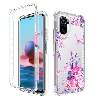 2 in 1 เคสโทรศัพท์ + กันชน TPU ใส สําหรับ XiaoMi Poco F3 M2 M5s X3 X4 Pro สองชั้น ลายผีเสื้อ ดอกไม้ ใส กันกระแทก ป้องกันเต็มรูปแบบ เคสด้านหลัง