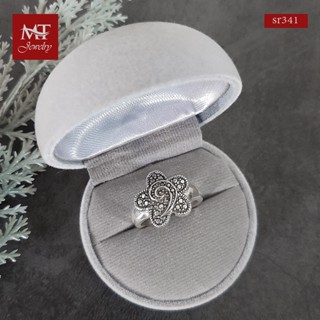 MT แหวนเงินแท้ ลายดอกไม้ งานรมดำ ไซส์: 51, 56, 60 Solid 925 Sterling Silver Oxidized Ring (sr341) MT Jewelry มณีธารา