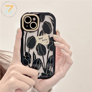 Zymello เคส OPPO Reno 8T 4G Reno 8T 5G Reno8 Z 5G Reno7 Z 5G Reno6 Z 5G Reno 8 5G Reno 7 5G Reno 6 5G Reno 5 Reno 4 Reno 2F Reno 2Z เคสโทรศัพท์ซิลิโคนแฟชั่นดอกทิวลิปสีดำ