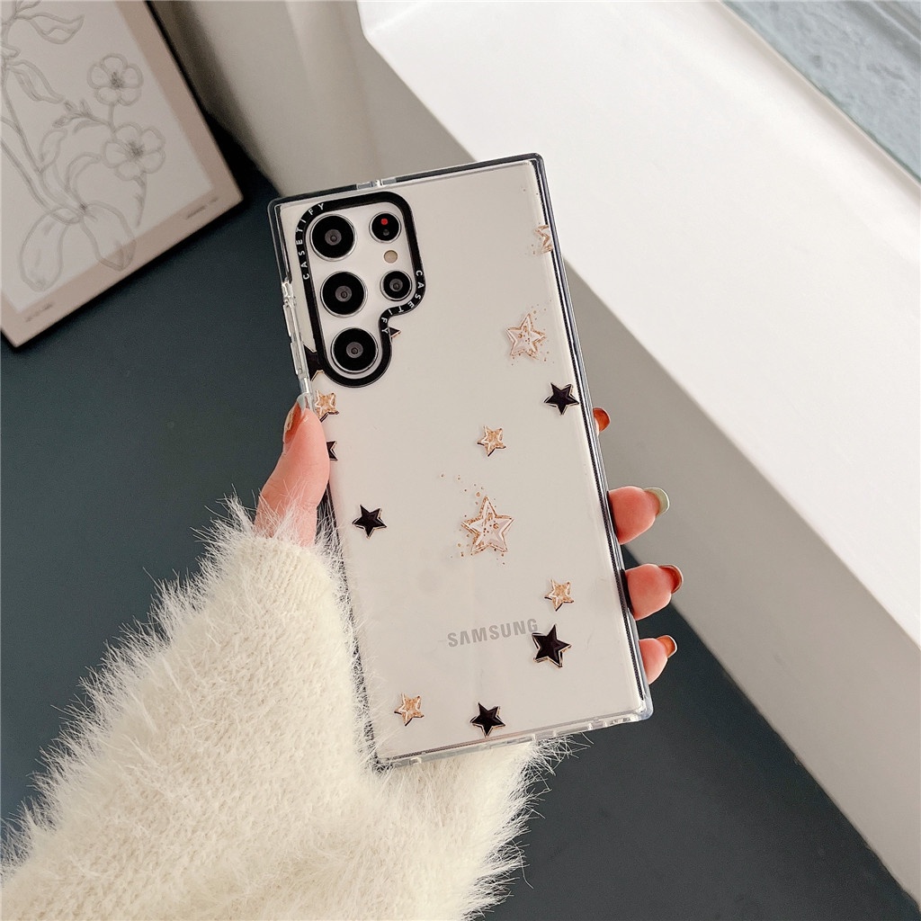 เคสป้องกันดวงดาวขนาดเล็ก Samsung Galaxy S24 Ultra S24 Plus S24 S23 Ultra S23 Plus S23 S22 Ultra S22 plus Case ใหม่ ขอบสี เรียบง่าย โปร่งใส ป้องกันการหล่น ซิลิกาเจล นุ่ม ซัมซุง เคส
