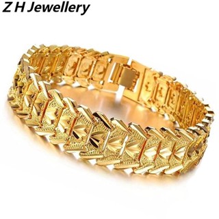 [Z H Jewelry] สร้อยข้อมือสเตนเลส ทอง 18K สไตล์ฮิปฮอป ร็อค เรโทร เครื่องประดับแฟชั่น สําหรับผู้ชาย