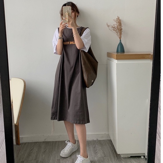 เดรสยาว เดรสคลุมท้อง ทรงหลวมใส่สบาย เสื้อผ้าผู้หญิง ไซร์เล็กไซร์ใหญ่ใส่ได้ M-3XLพร้อมส่ง