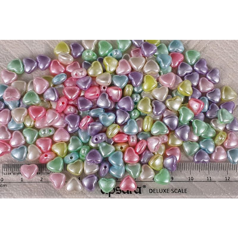 อะไหล่ลูกปัดหัวใจสีพลาสเทลเคลือบมุก ขนาด 9 มิล. จน. 30 ชิ้น