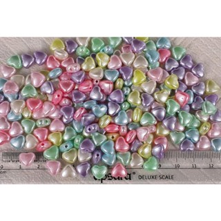 ลูกปัดหัวใจสีพลาสเทลเคลือบมุก ขนาด 9 มิล. จน. 40  ชิ้น