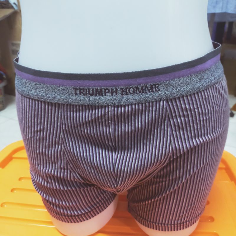 Ungu Triumph HOMME กางเกงบ็อกเซอร์ ลายทาง สีม่วง สีเทา ไซซ์ L-XL สําหรับผู้ชาย