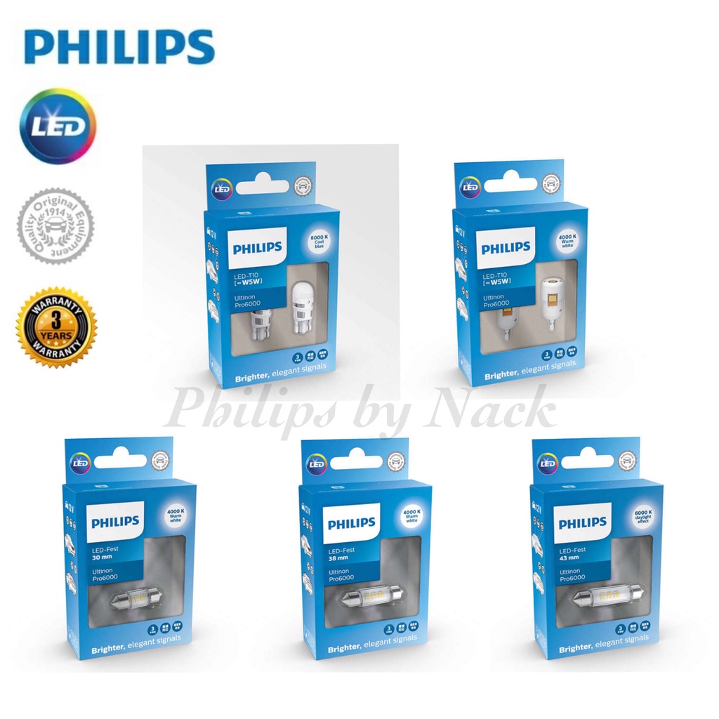 PHILIPS Ultinon Pro6000 หลอดไฟสัญญาณ LED T10, Festoon ไฟหรี่ ไฟในห้องโดยสาร