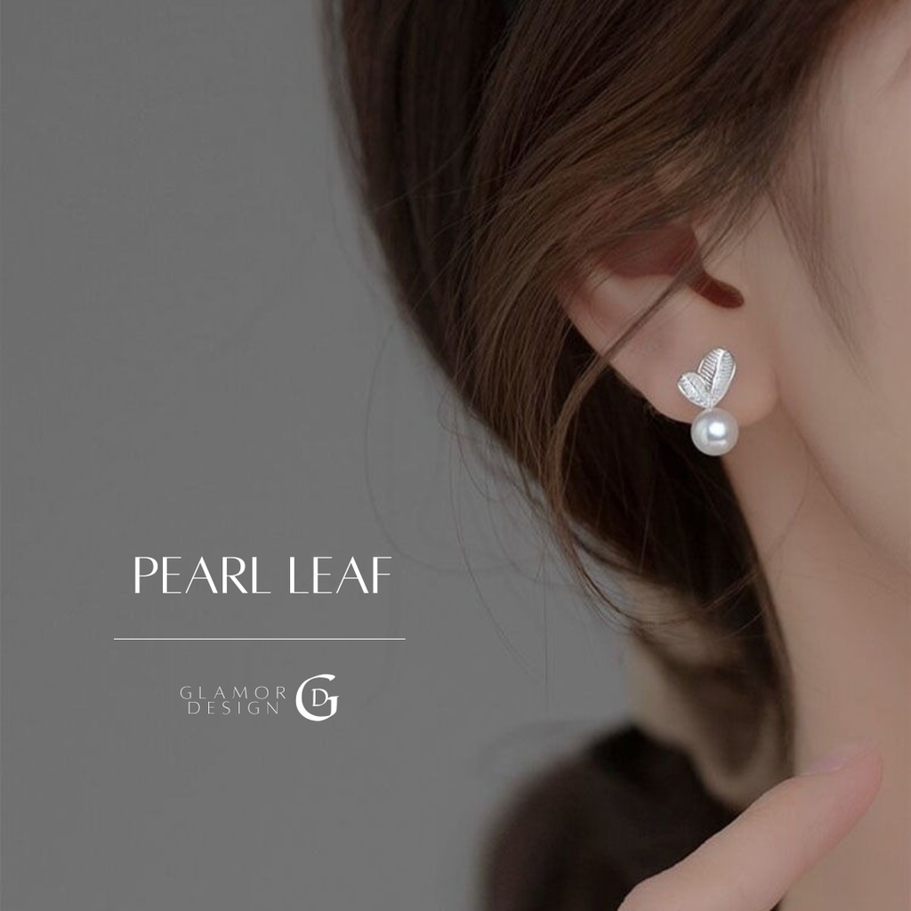 GLAMOR✨ต่างหูไข่มุกแท้ Pearl Leaf ต่างหูไข่มุก เม็ดใหญ่ ต่างหูเงินแท้ ต่างหูมุกเกาหลี ตุ้มหูมุก